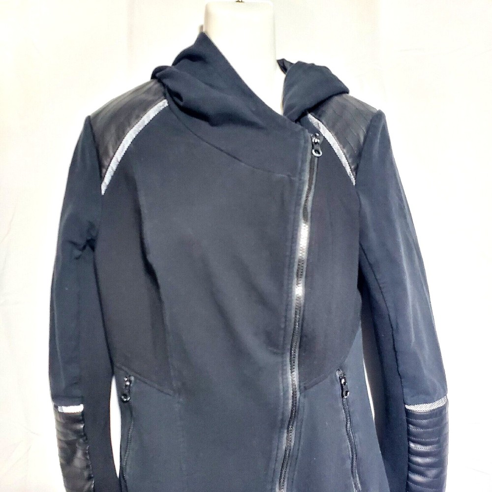 Blanc and Noir Asymmetrical Jacket with Reflective Hooded Women's Sz Medium - Picture 2 of 12